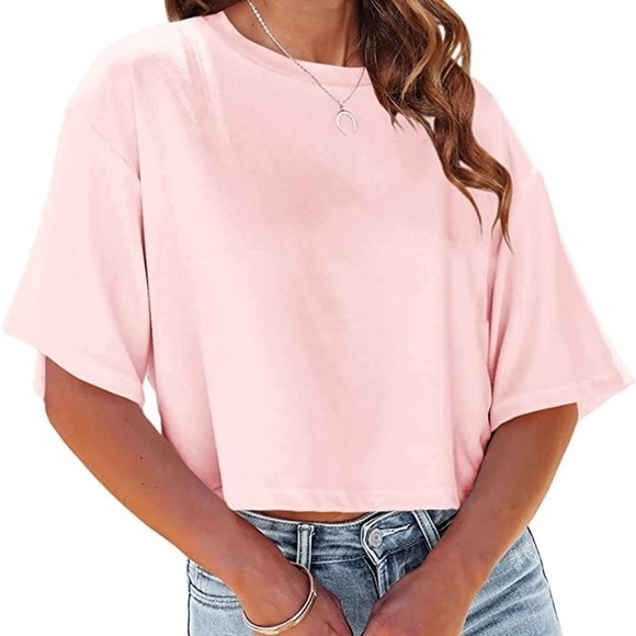 Alya Cropped Athletic T-Shirt Light Pink - Picture 1 of 10